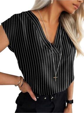 Womens V Neck Sleeveless Cap Sleeve Blouse Dressy Casual Office Work Top